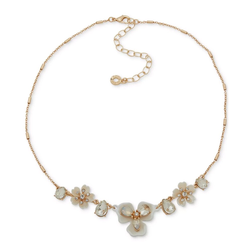 Anne Klein Gold Tone Crystal Flower Collar Necklace 16” + 3" Extender